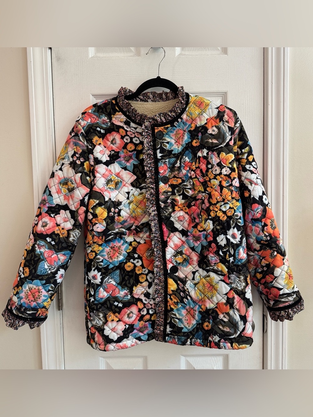 Quilted Floral Fleece Lined Jacket Coat Size Small Cottagecore Boho